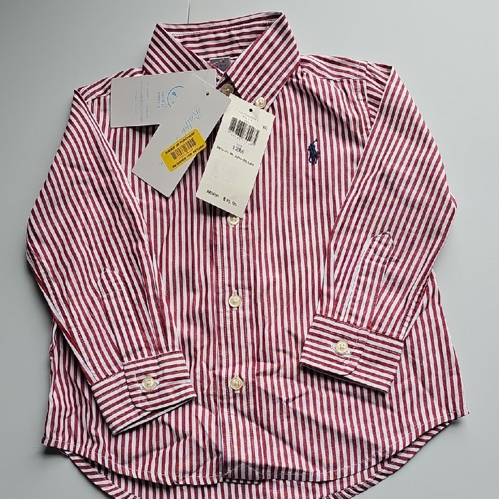 Ralph Lauren Kids Red and White Striped Button Down Shirt
